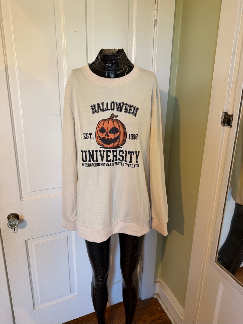Halloween University Cream Graphic Sweatshirt - Size Large